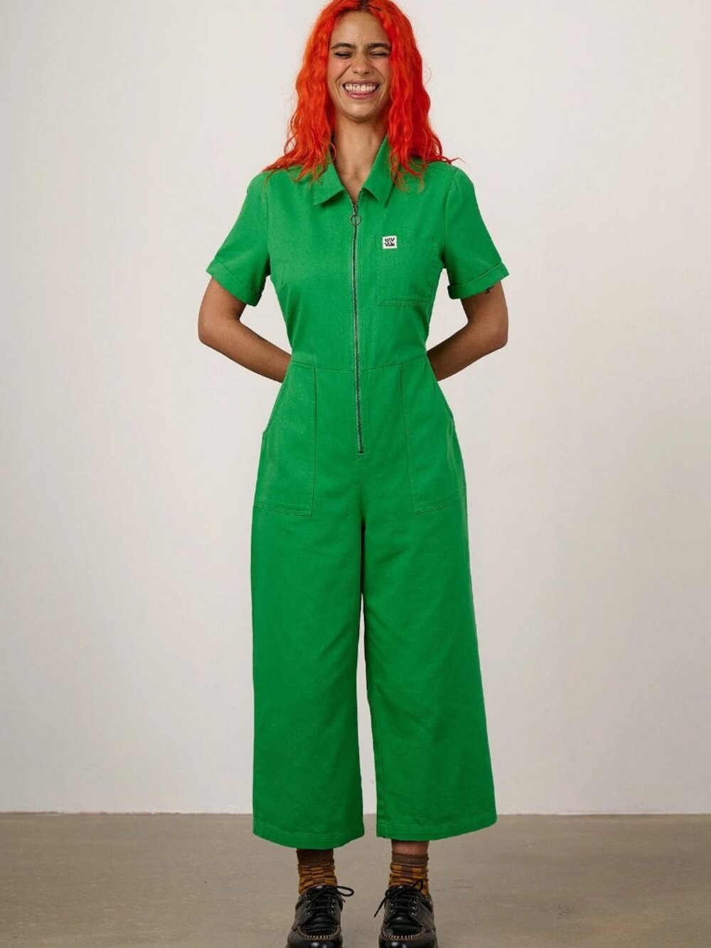 Lucy & Yak Ragan Jumpsuit Boilersuit Kelly Green Organic Cotton UK 22 US 18